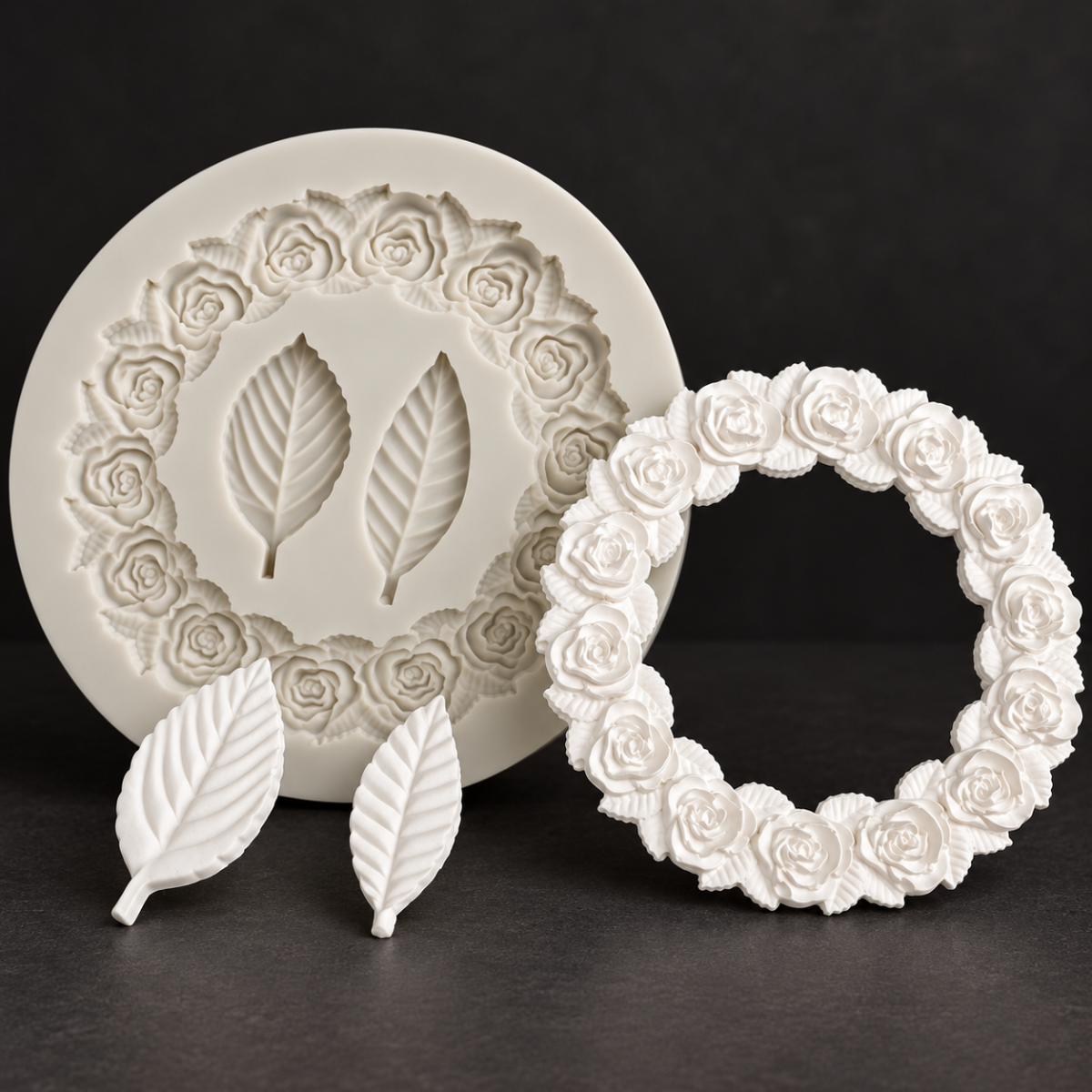 Rose Frame & Leaf Silicone Mold